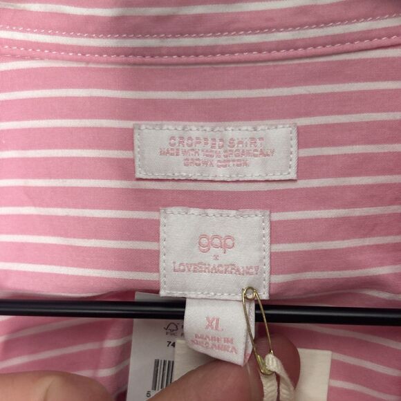 gap x love shack fancy blouse XL Pink Stripe Oxford Preppy Long Sleeve Collared - Picture 3 of 4